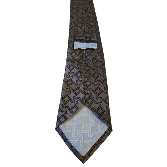 BELISI MENS TIE GRAY WITH BLACK 'B' NECK TIE 100% SILK DESIGNER WEDDING OFFICE - Picture 5 of 13